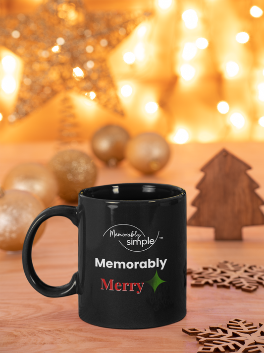 Memorably Merry — Black Ceramic Mug (11oz)