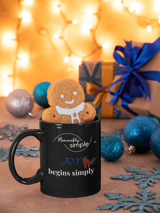 JOY Begins Simply — Black Ceramic Mug (11oz)