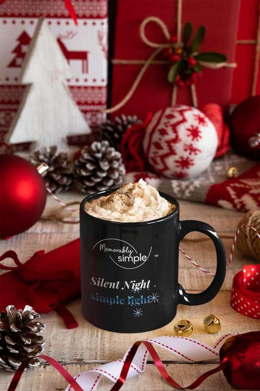 Silent Night • simple light — Black Ceramic Mug | Memorably Simple