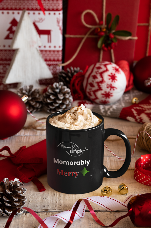 Memorably Merry — Black Ceramic Mug (11oz)