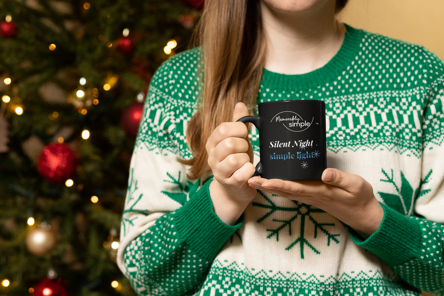 Silent Night • simple light — Black Ceramic Mug | Memorably Simple