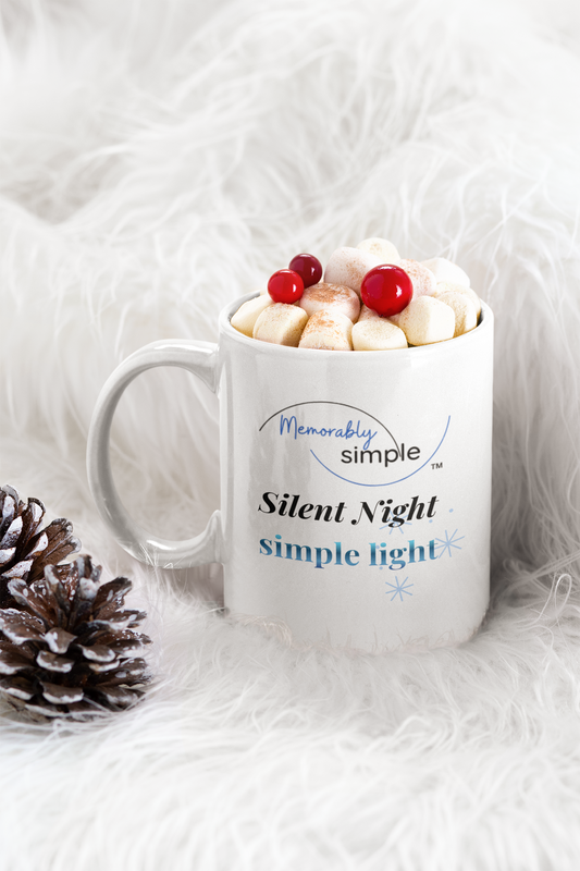 Silent Night, simple light — White Ceramic Holiday Mug (11oz)