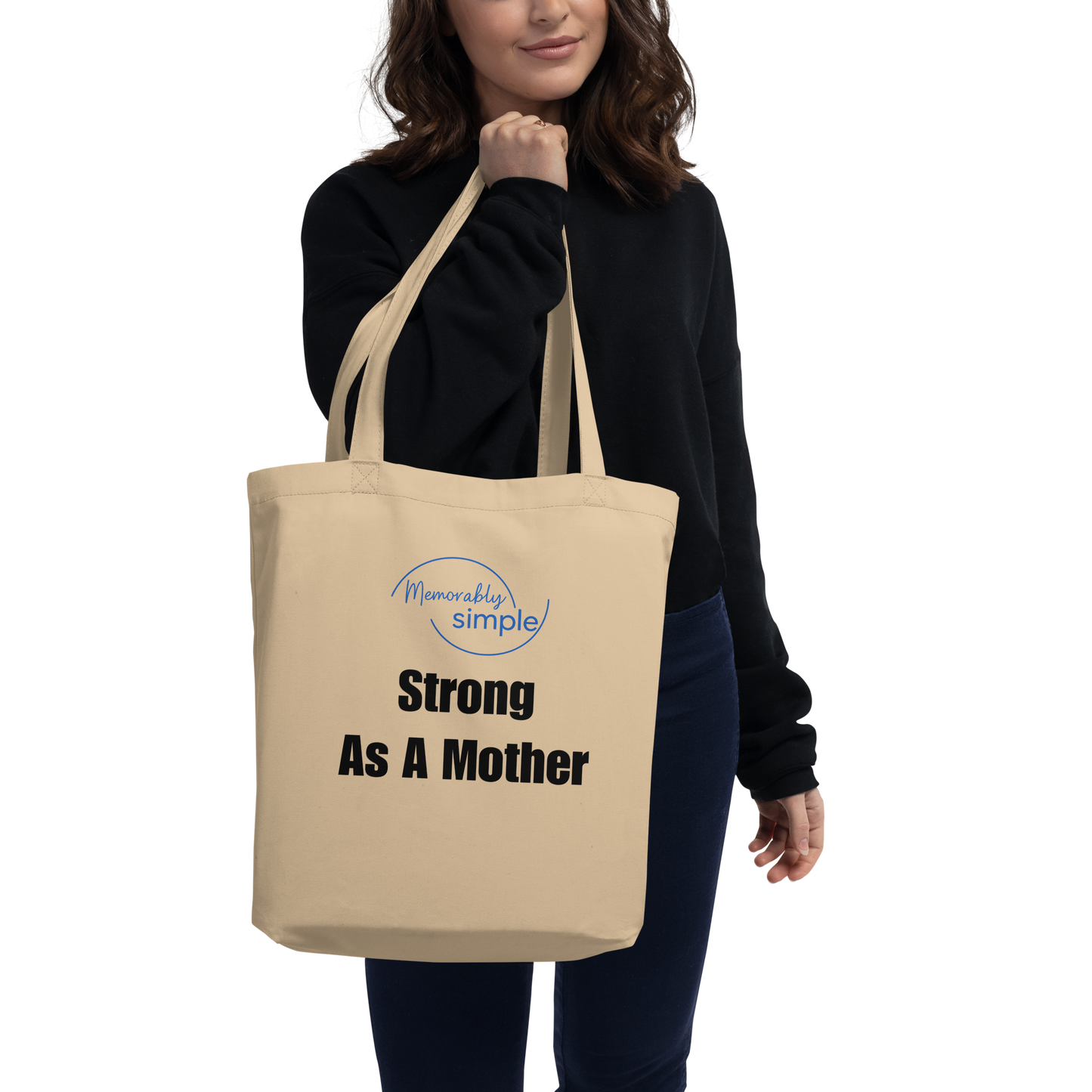 Strong as a Mother™ Motivational Tote Bag | Minimalist Empowering Quote Bag | Everyday Canvas Tote for Confident Moms