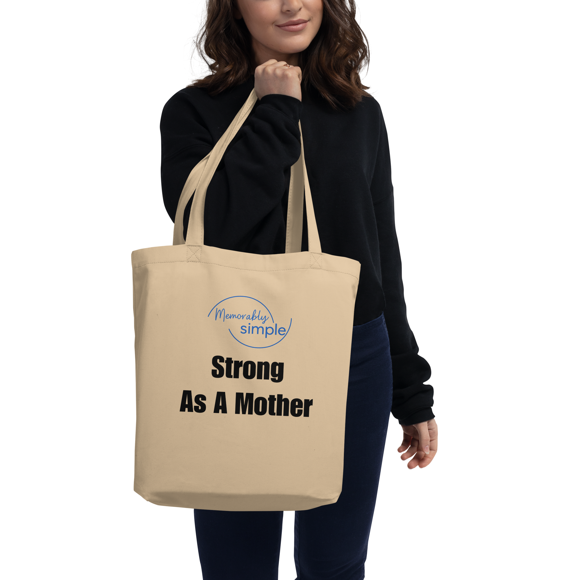 Strong as a Mother™ Motivational Tote Bag | Minimalist Empowering Quote Bag | Everyday Canvas Tote for Confident Moms